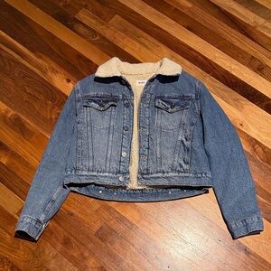 Hudson Georgia Womens Faux Sherpa Lined Trucker Denim Jean Jacket small